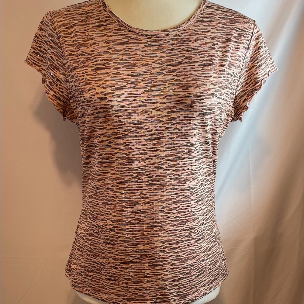 INC International Concepts Pink and Brown Short Sleeve Top